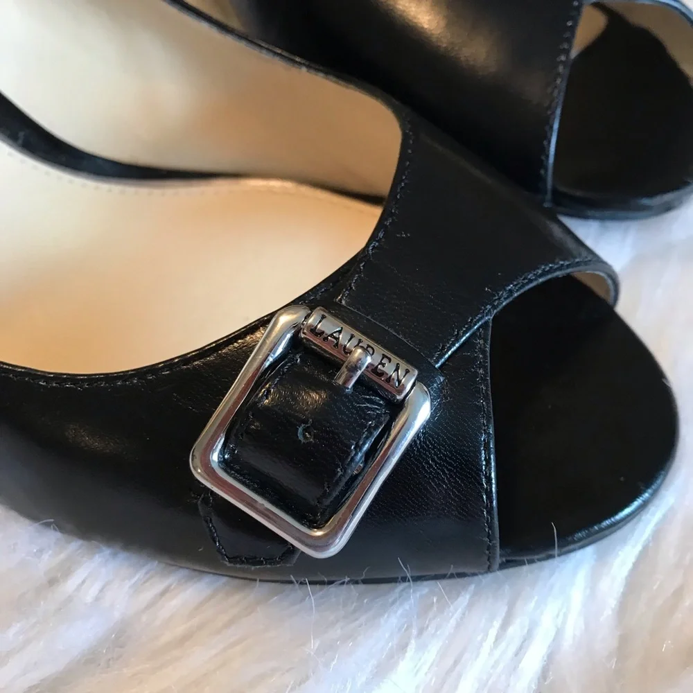 Lauren Ralph Lauren black open toe leather heels 9